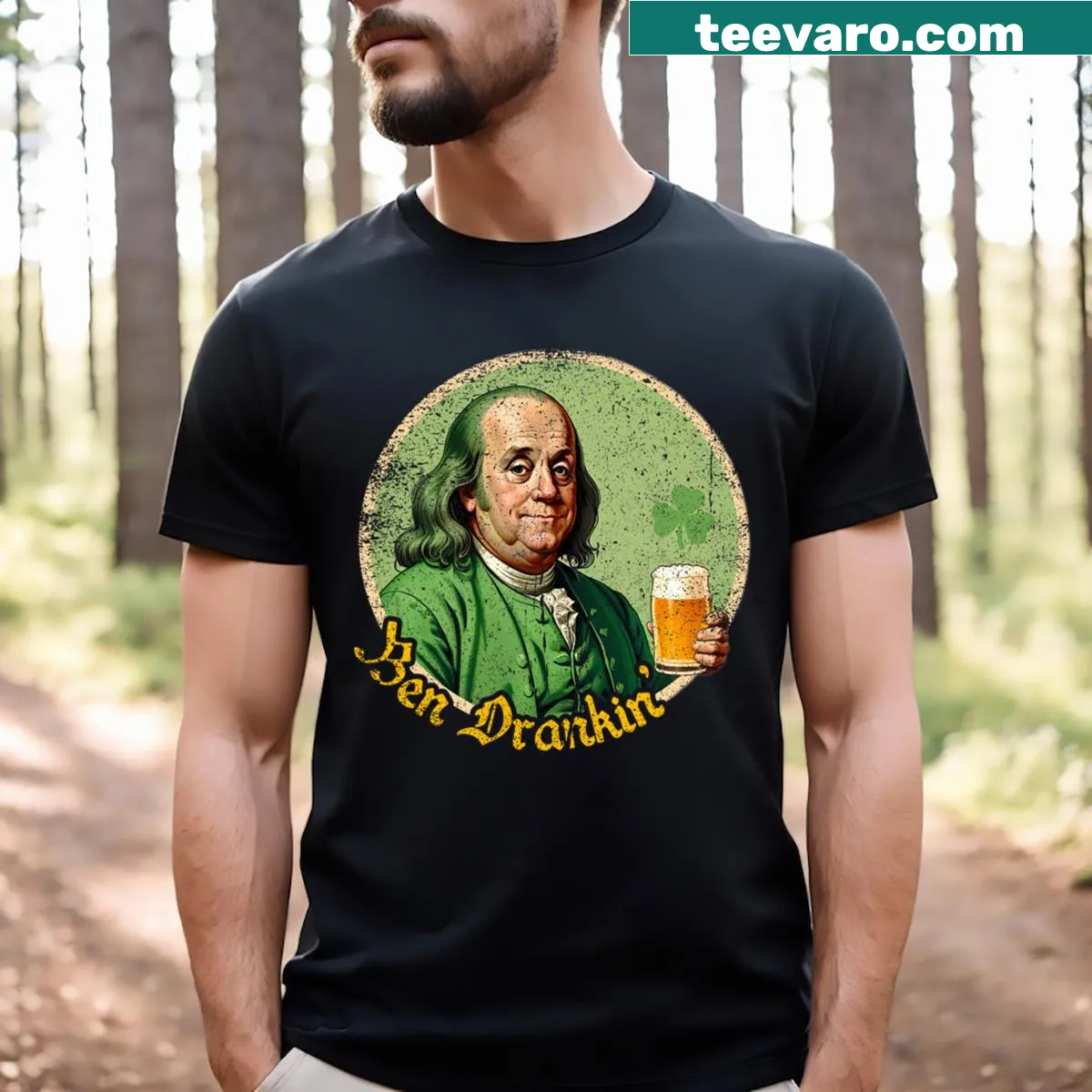 Playful St. Patrick's Day t-shirt with shamrock and humorous text — on a men's t-shirt