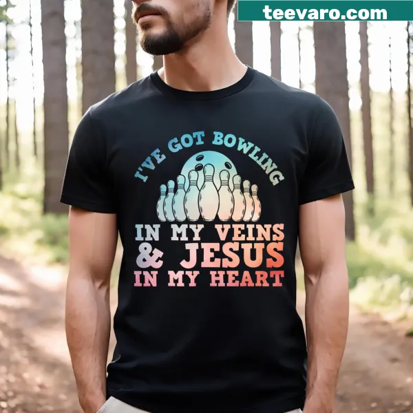 Bowling-themed t-shirt with Christian elements and inspirational design.