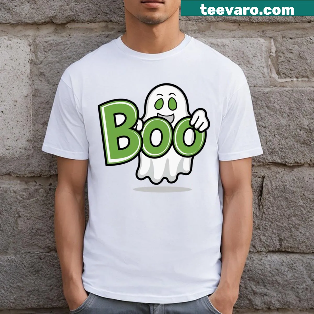 Adorable ghost design on Boo Cute Ghost T-shirt — on a men's t-shirt