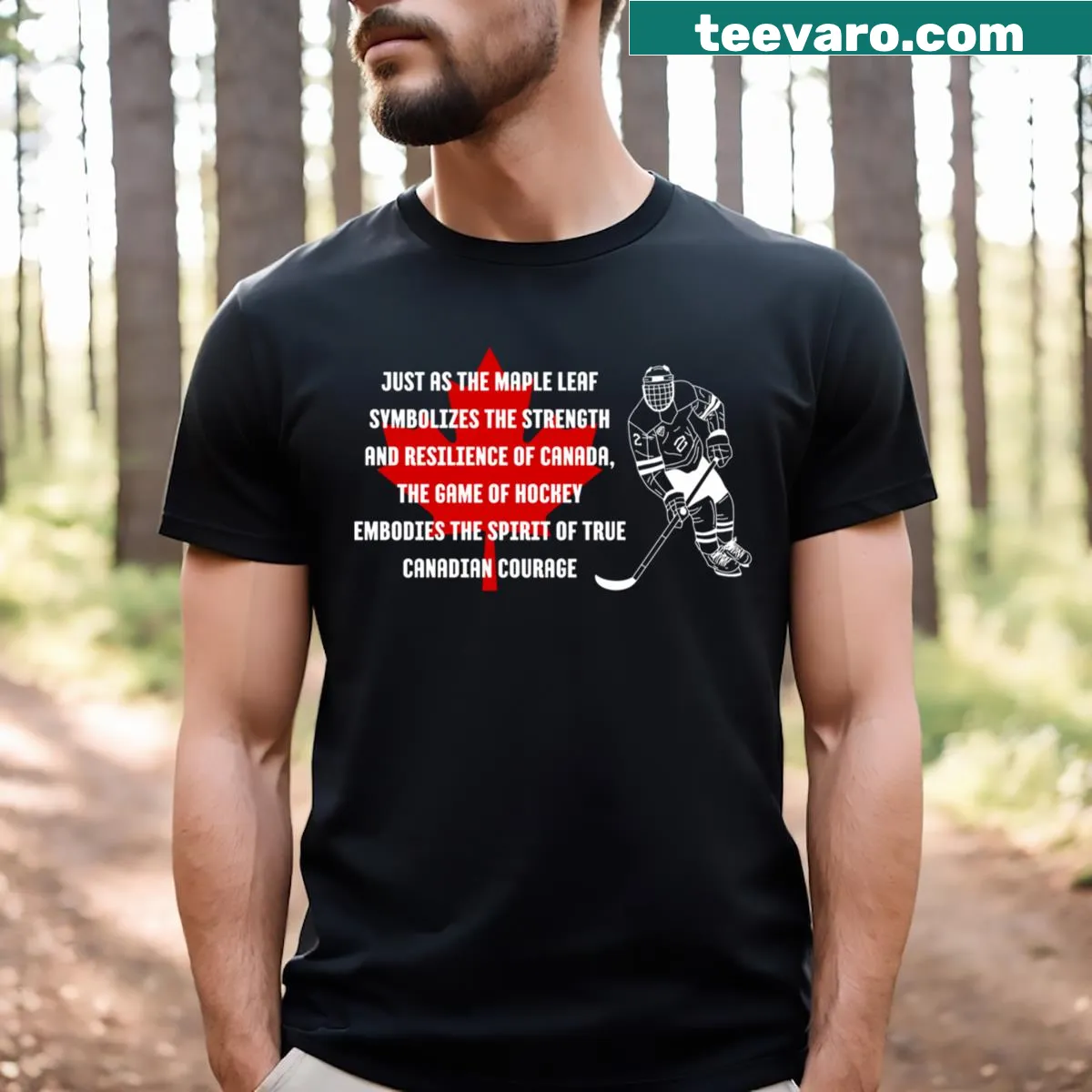 Hockey-themed t-shirt with Canadian quotes and pride — on a men's t-shirt