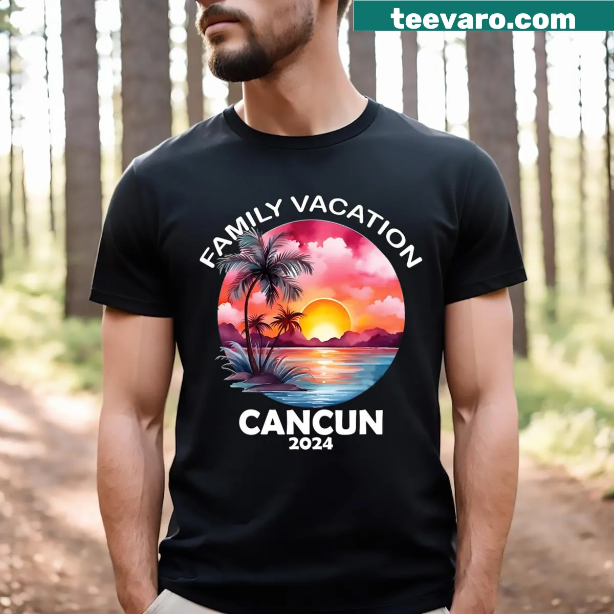 Matching family vacation t-shirt for Cancun 2024 — on a men's t-shirt