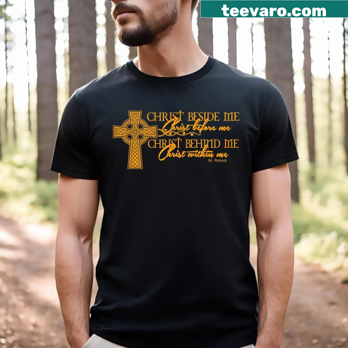 Inspirational faith t-shirt with the phrase about Christ — on a men's t-shirt