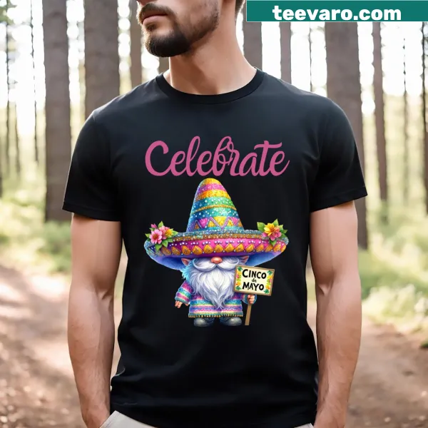 Whimsical gnome graphic T-shirt for Cinco de Mayo celebrations