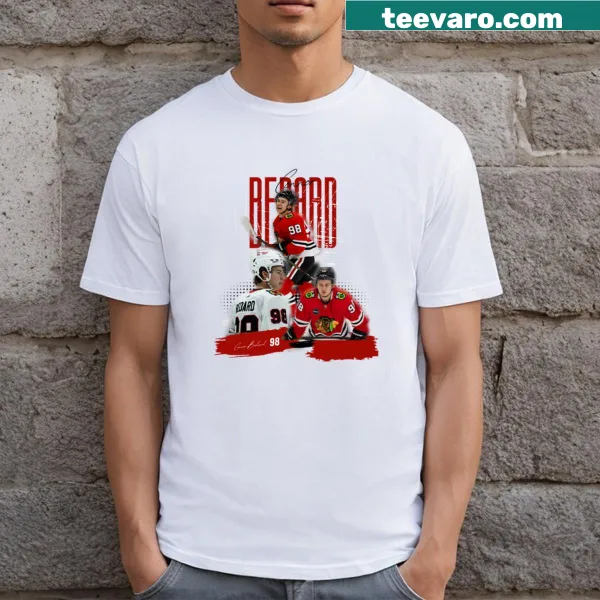 Collage graphic T-shirt featuring hockey player Connor Bedard