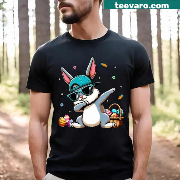 Cartoon dabbing rabbit graphic for kids' Easter t-shirt