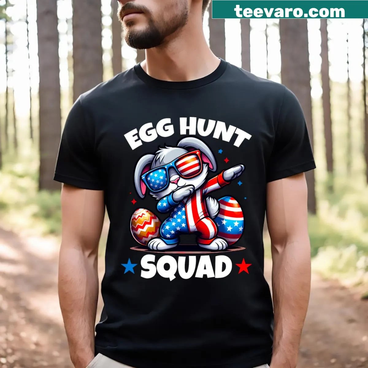 Cartoon design of bunnies and eggs for kids on a T-shirt — on a men's t-shirt
