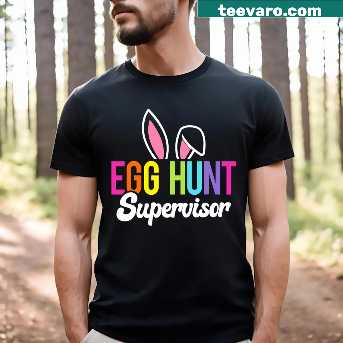 Humorous Egg Hunt Supervisor badge on a t-shirt. — on a men's t-shirt