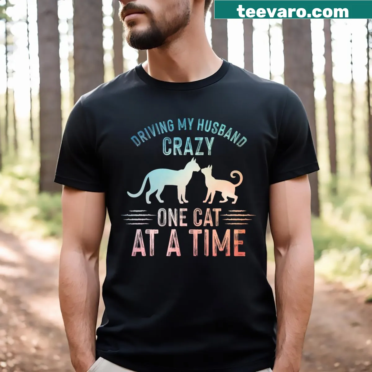 Illustrated cats with funny Crazy Cat Lady text — on a men's t-shirt