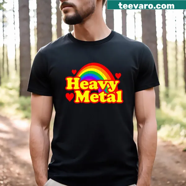 Heavy metal-themed t-shirt with rainbow design