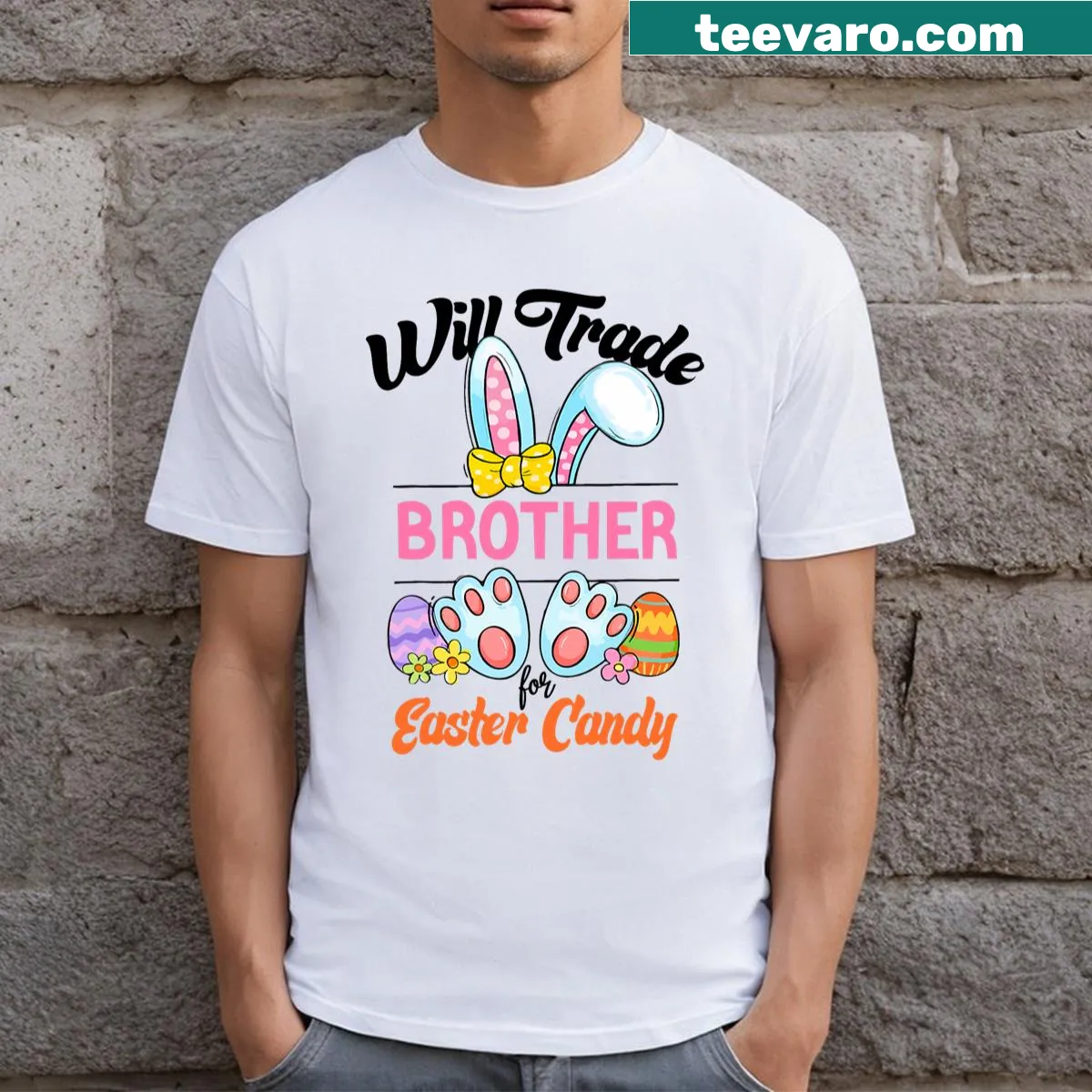 Funny kids Easter shirt with trading siblings for candy theme — on a men's t-shirt