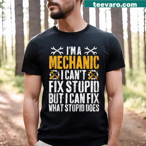 Badge-style graphic celebrating the mechanic profession on a T-shirt