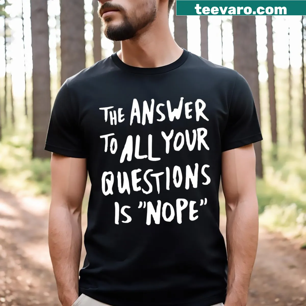 Sarcastic 'Nope' text typographic t-shirt for humor lovers — on a men's t-shirt