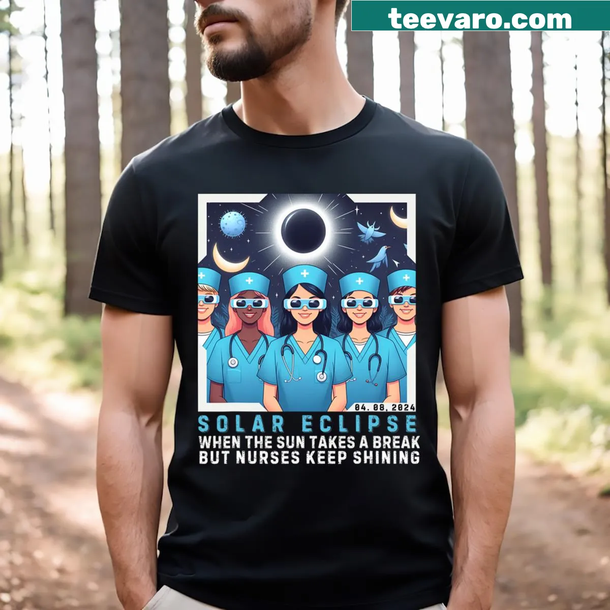 Witty nurse-themed T-shirt with a solar eclipse saying — on a men's t-shirt