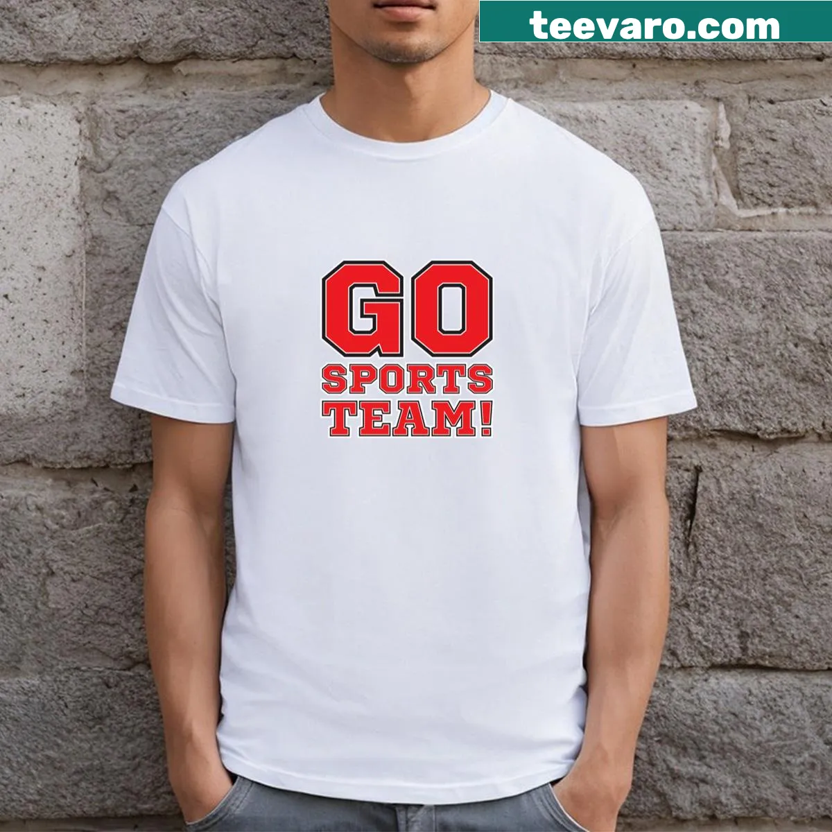 Energetic sports cheer t-shirt with playful text — on a men's t-shirt