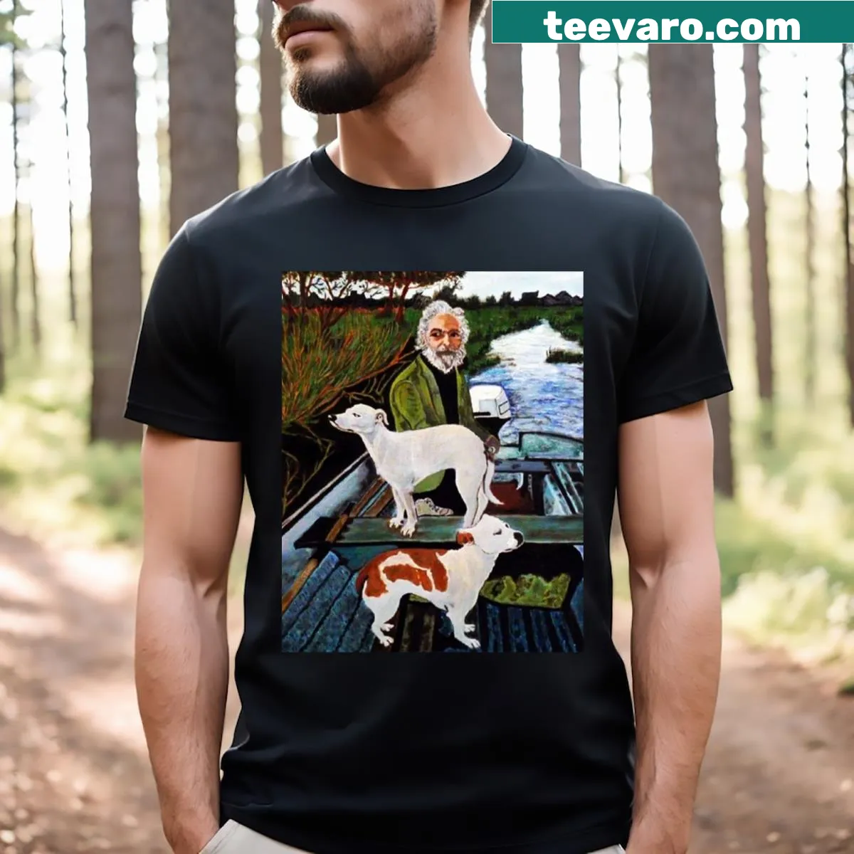 Illustration of dogs in a painting style on a T-shirt — on a men's t-shirt