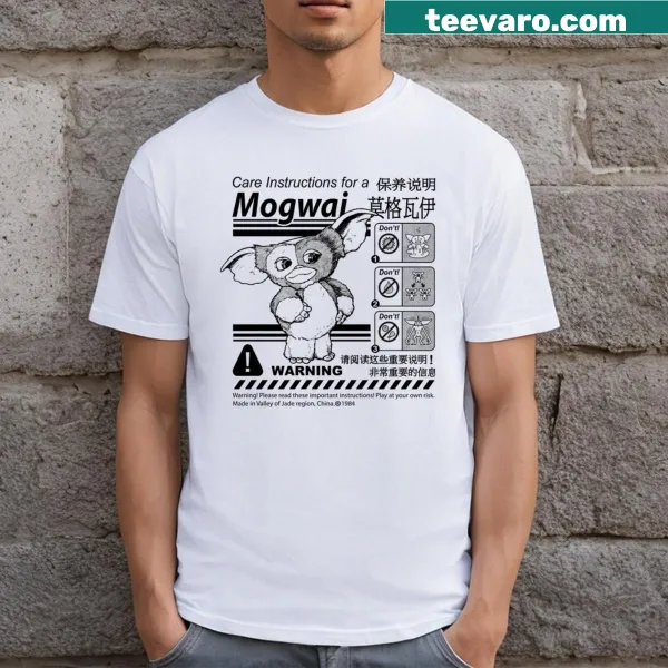 Gizmo warning label graphic on a T-shirt