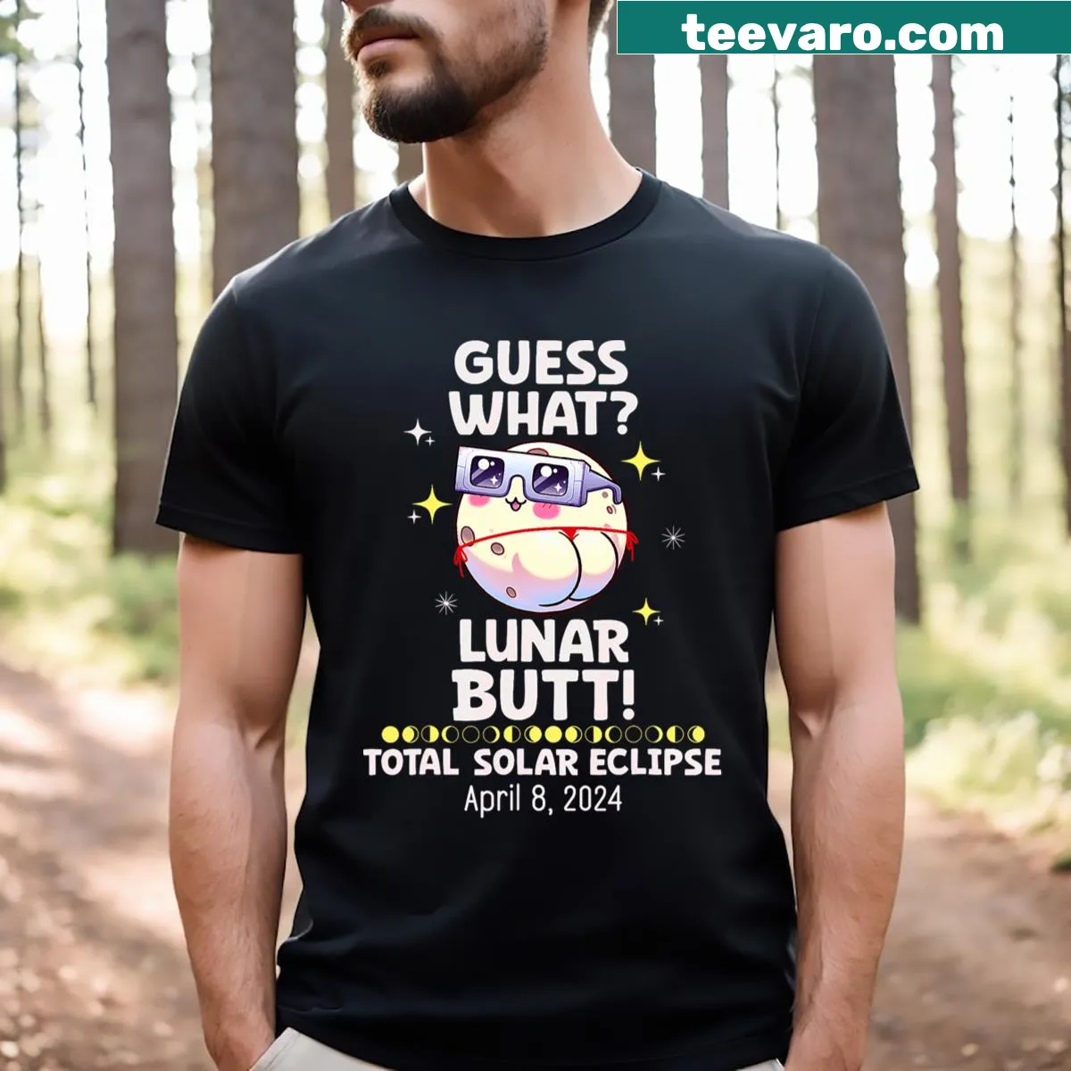 Kawaii t-shirt featuring playful lunar eclipse graphic — on a men's t-shirt