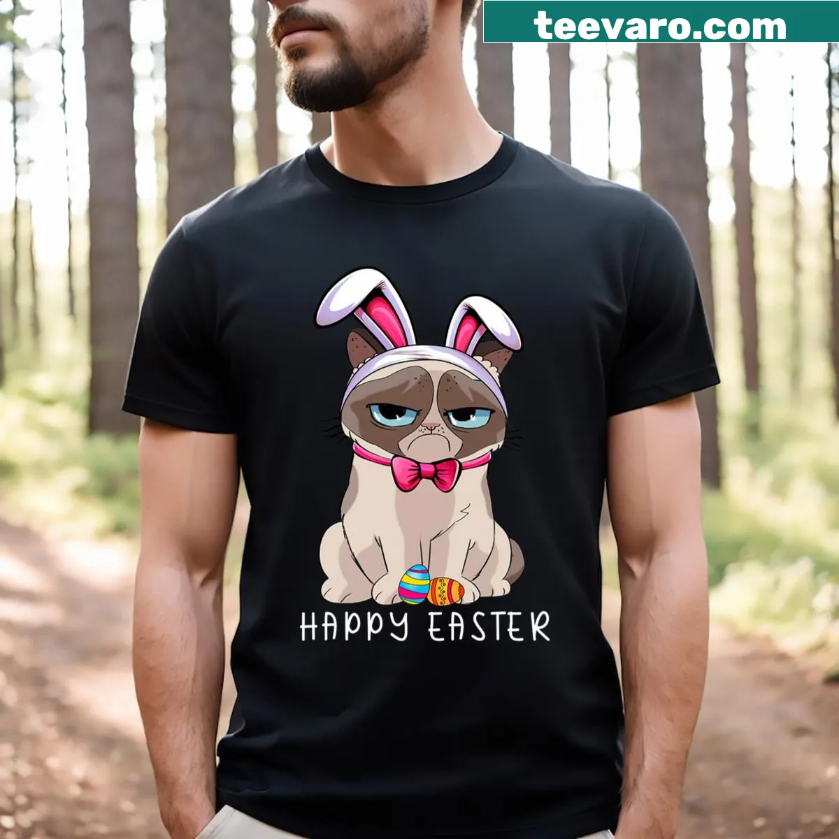 Funny Easter t-shirt for kids with a grumpy bunny graphic — on a men's t-shirt