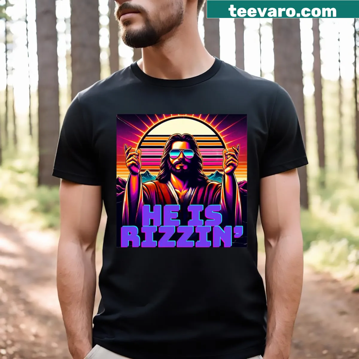 Contemporary graphic t-shirt with humorous faith-inspired text — on a men's t-shirt
