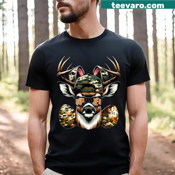Funny Easter t-shirt combining hunting and egg themes