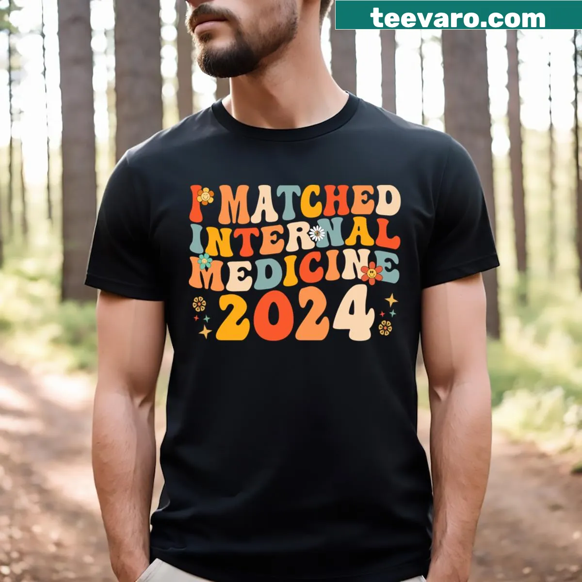 Celebratory tee for Internal Medicine Match Day 2024 with relevant text. — on a men's t-shirt