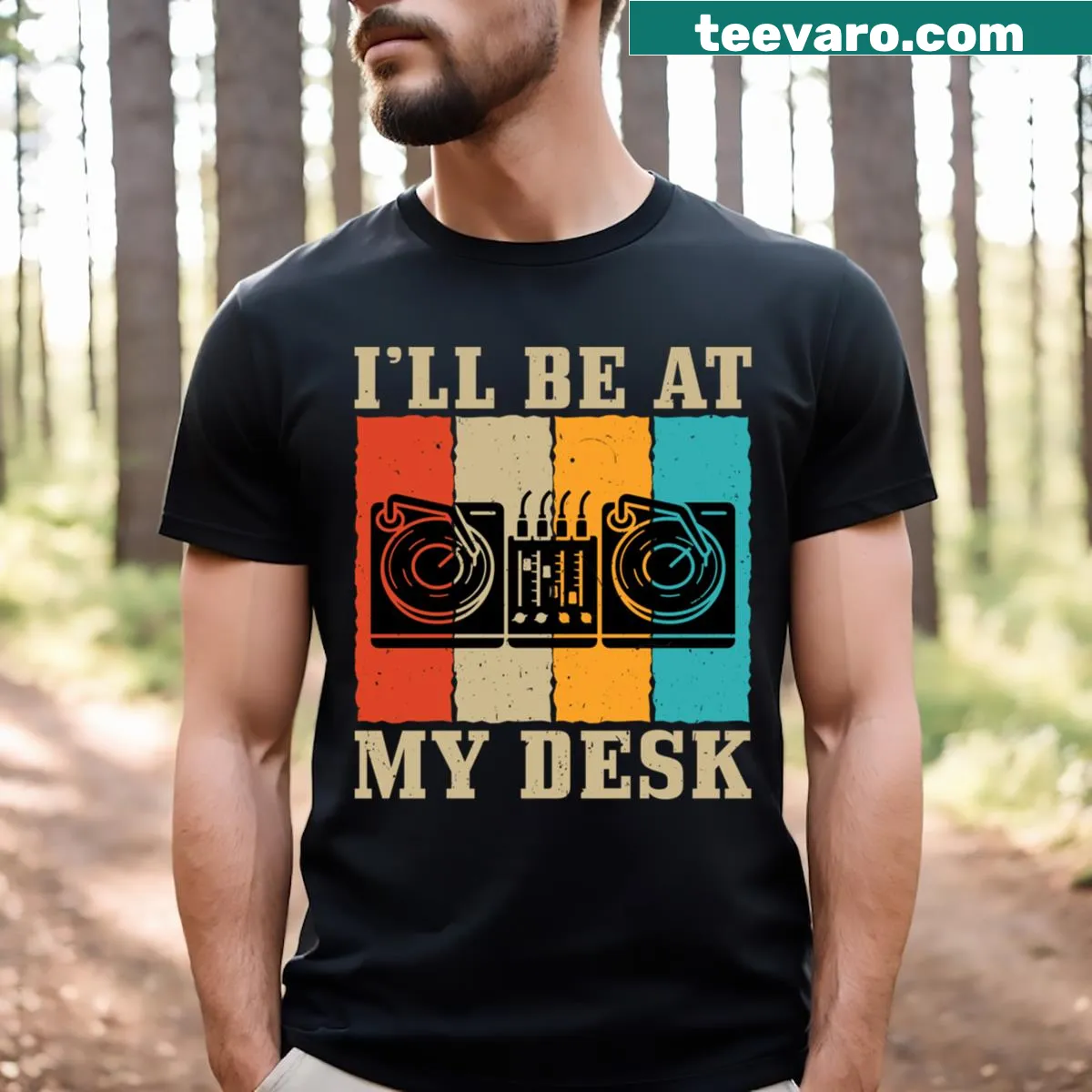 Casual T-shirt with 'I'll Be At My Desk' printed text — on a men's t-shirt