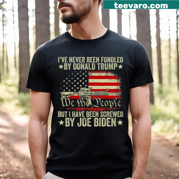 Bold political t-shirt with humorous text about Trump and Biden