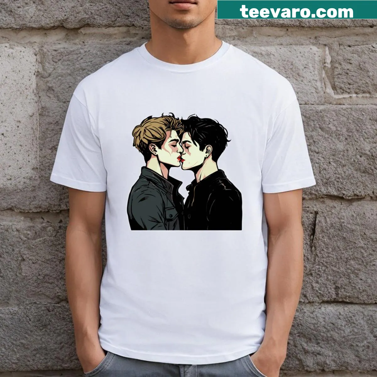 Graphic T-shirt featuring Killing Stalking theme elements — on a men's t-shirt