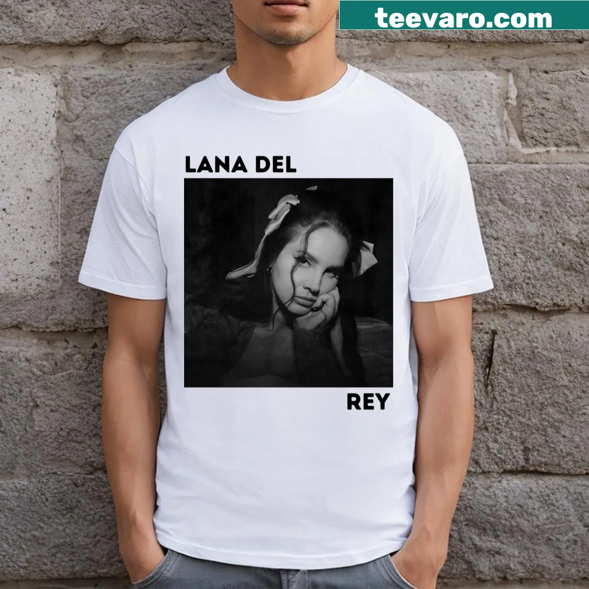 T-shirt featuring an artistic tribute to Lana Del Rey's music and style. — on a men's t-shirt