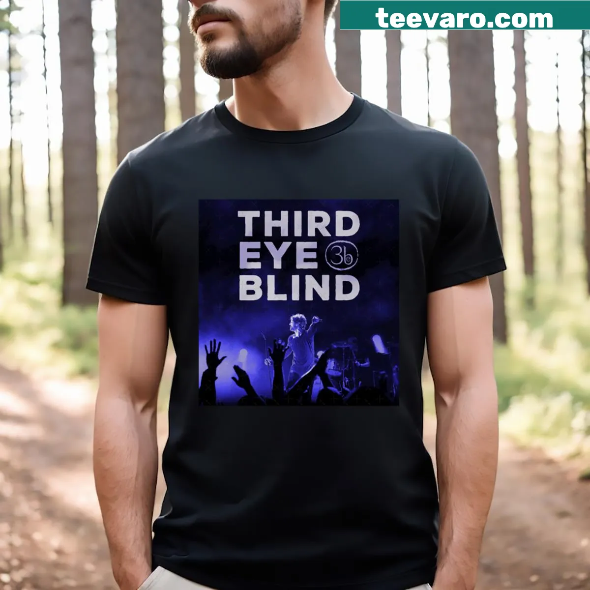 Vintage-style live tour T-shirt with retro typography — on a men's t-shirt
