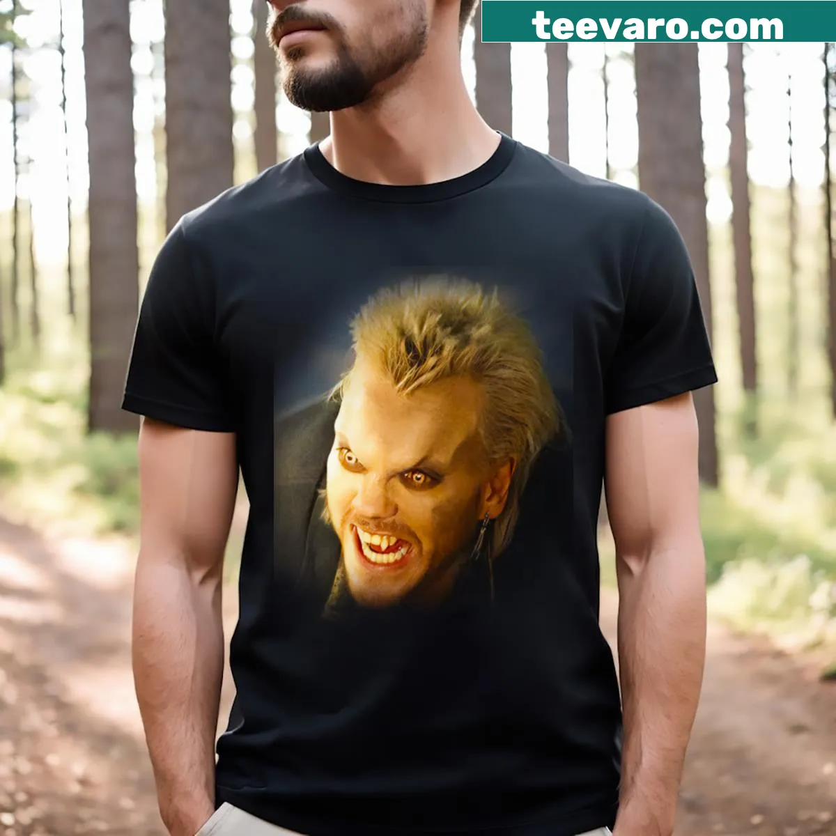 Whimsical Lost Boy graphic on T-shirt — on a men's t-shirt