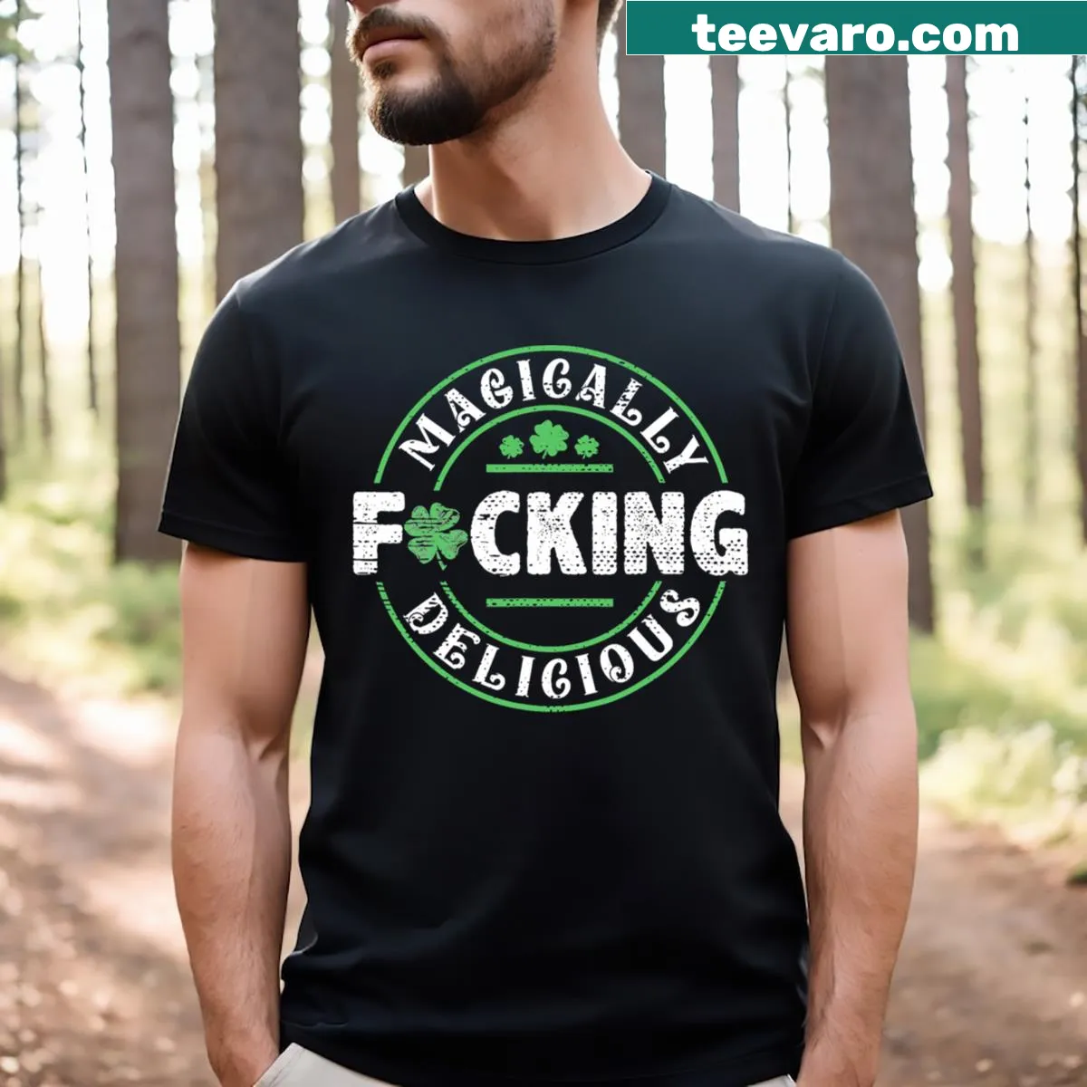 Humorous shamrock design for St. Patrick's Day T-shirt — on a men's t-shirt