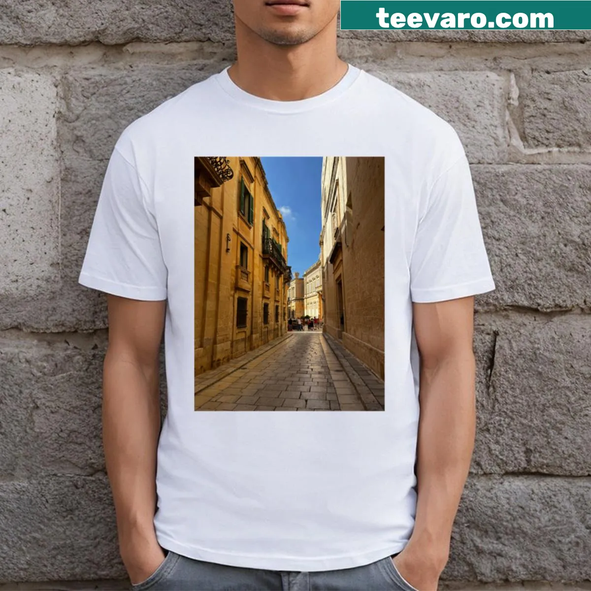 T-shirt featuring Malta's scenic views in photo illustration style — on a men's t-shirt