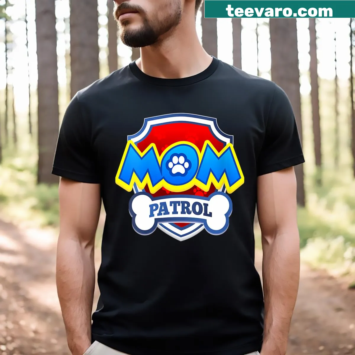 Family matching shirt for mom with paw prints and birthday text — on a men's t-shirt