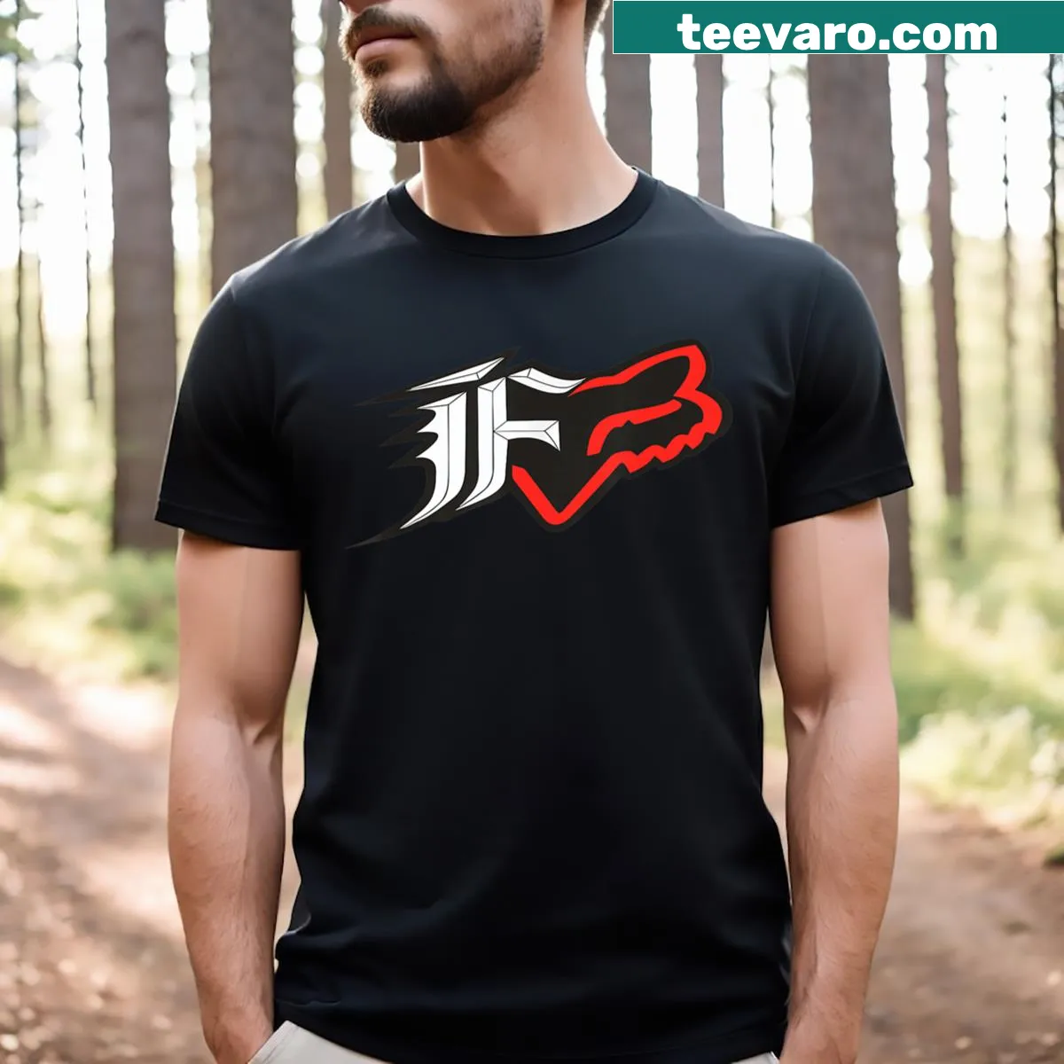 Motocross T-shirt featuring a bold fox racing logo design — on a men's t-shirt