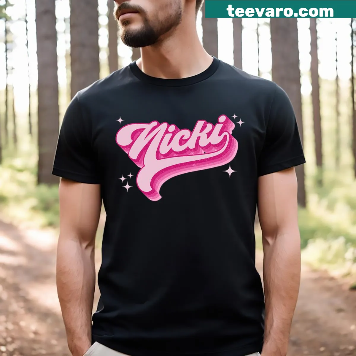 Groovy 'I Love Nicki' graphic t-shirt in bold typography — on a men's t-shirt