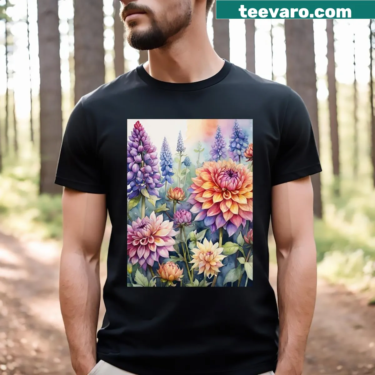 Watercolor wildflowers graphic on a comfortable t-shirt — on a men's t-shirt