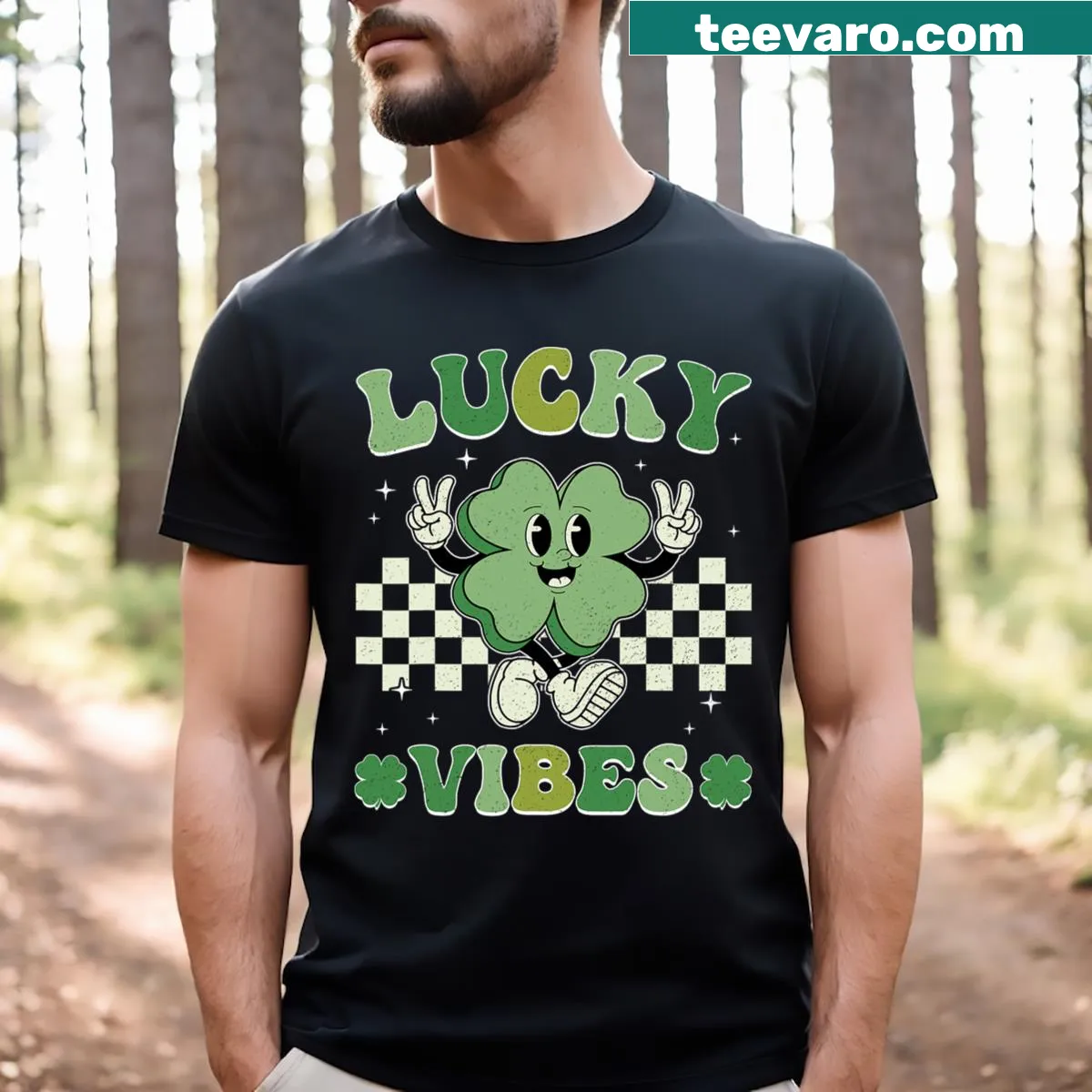Groovy shamrock graphic t-shirt for St. Patrick's Day — on a men's t-shirt