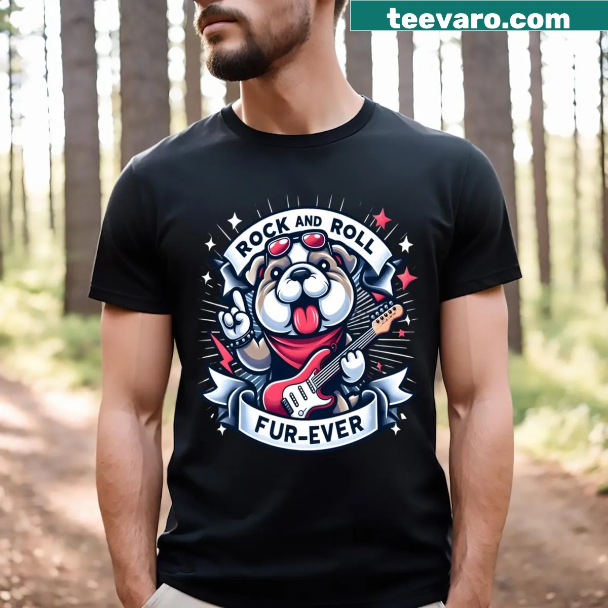 T-shirt featuring a graphic for dog and music lovers — on a men's t-shirt