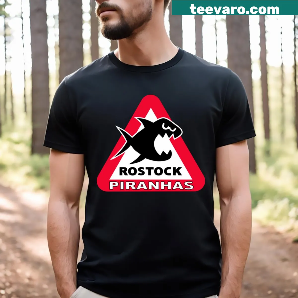 Rostock Piranhas team logo T-shirt — on a men's t-shirt