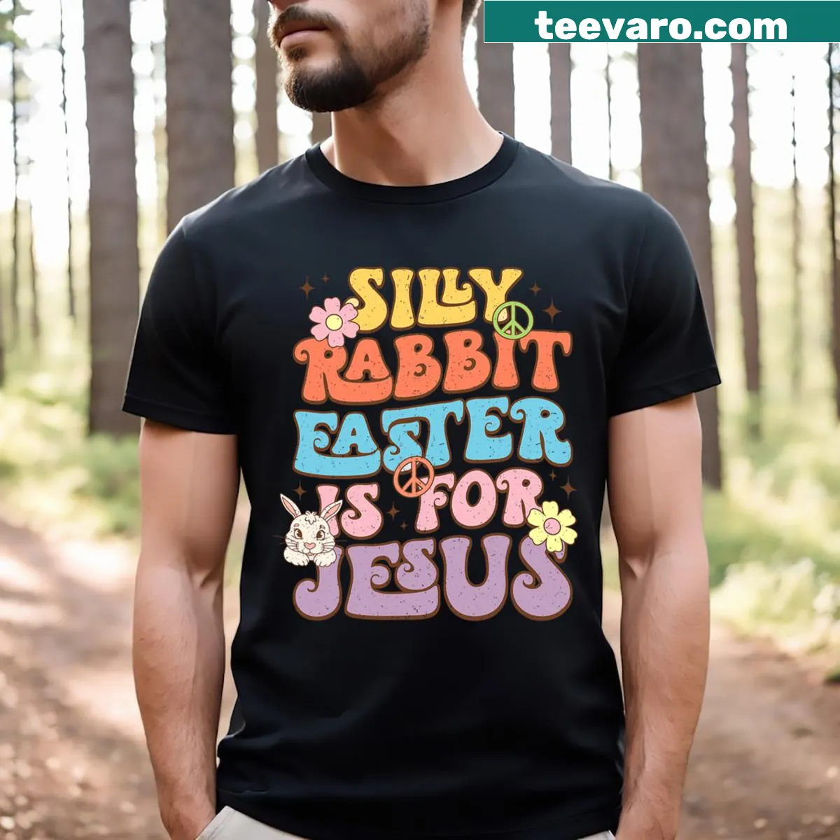 Cute bunny illustration with 'Easter Is For Jesus' text — on a men's t-shirt