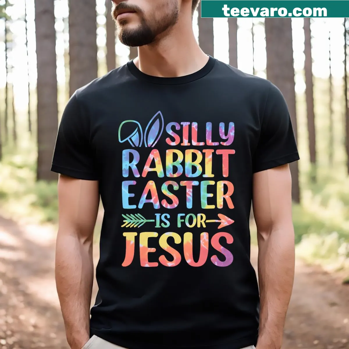 Whimsical rabbit and religious text for Easter celebration. — on a men's t-shirt