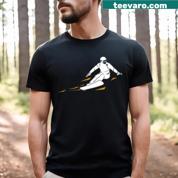 Snowboarder graphic on a T-shirt celebrating snowboarding culture