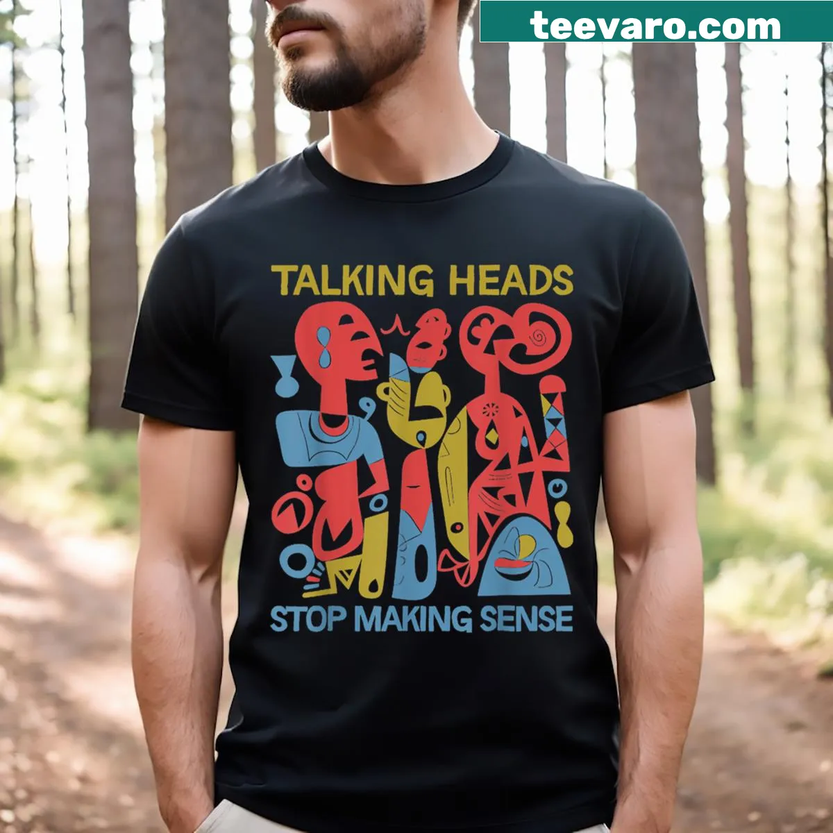 Retro T-shirt featuring a funny Talking Heads graphic — on a men's t-shirt