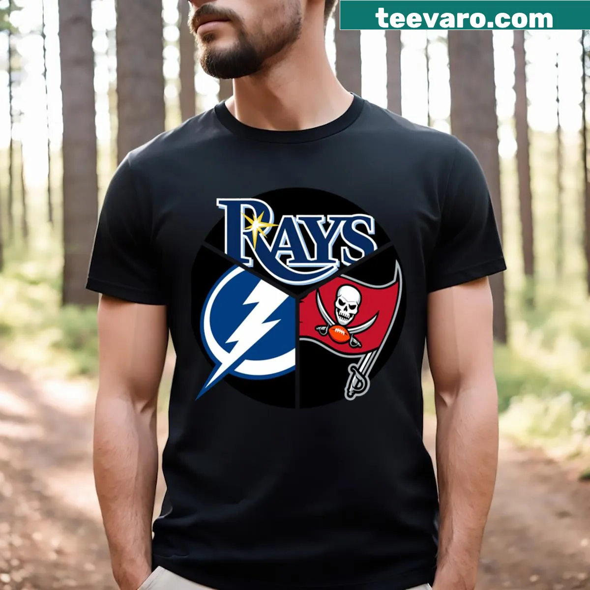 Triquad design featuring Tampa Bay sports teams on a T-shirt — on a men's t-shirt