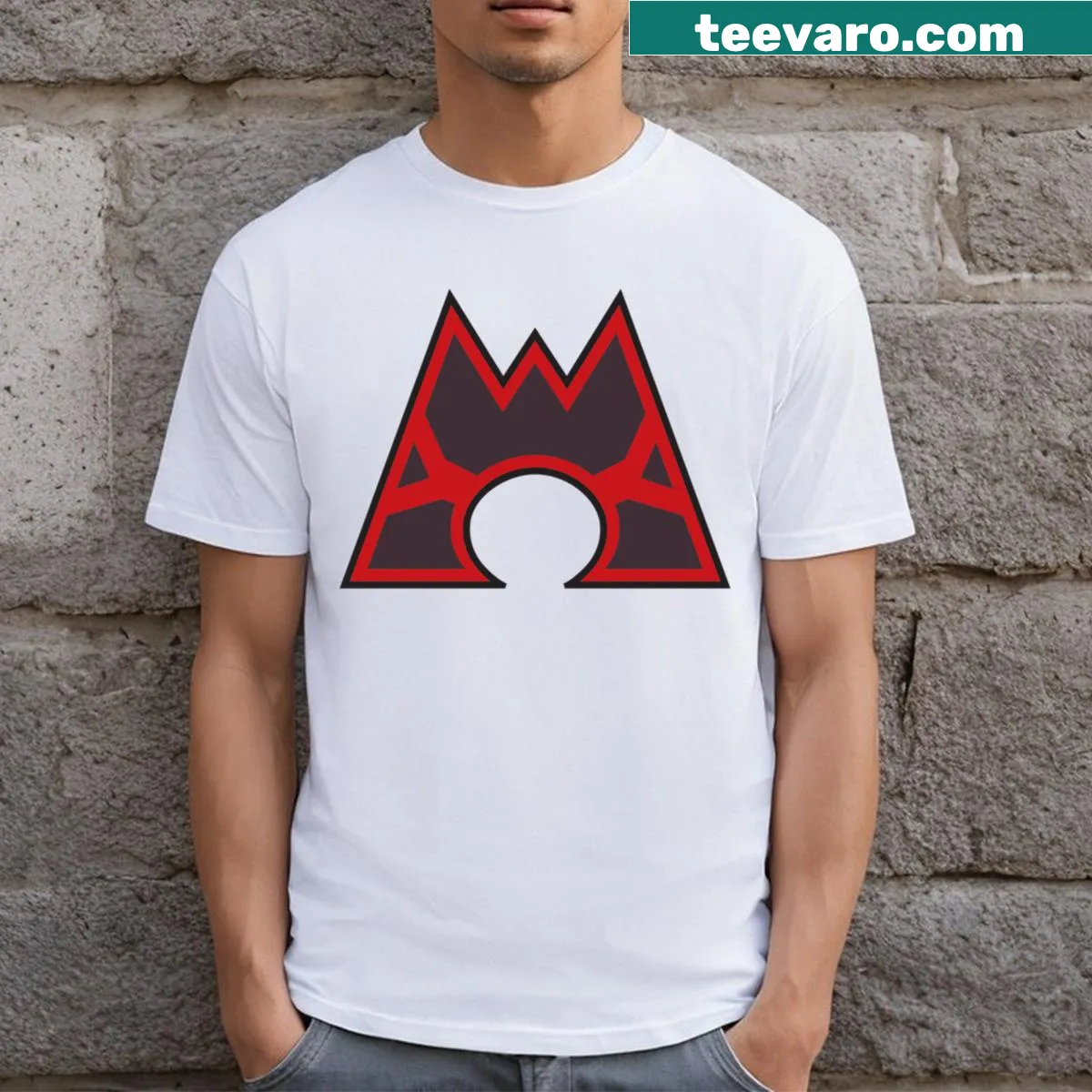 Team Magma logo graphic on a T-shirt, inspired by Pokémon — on a men's t-shirt