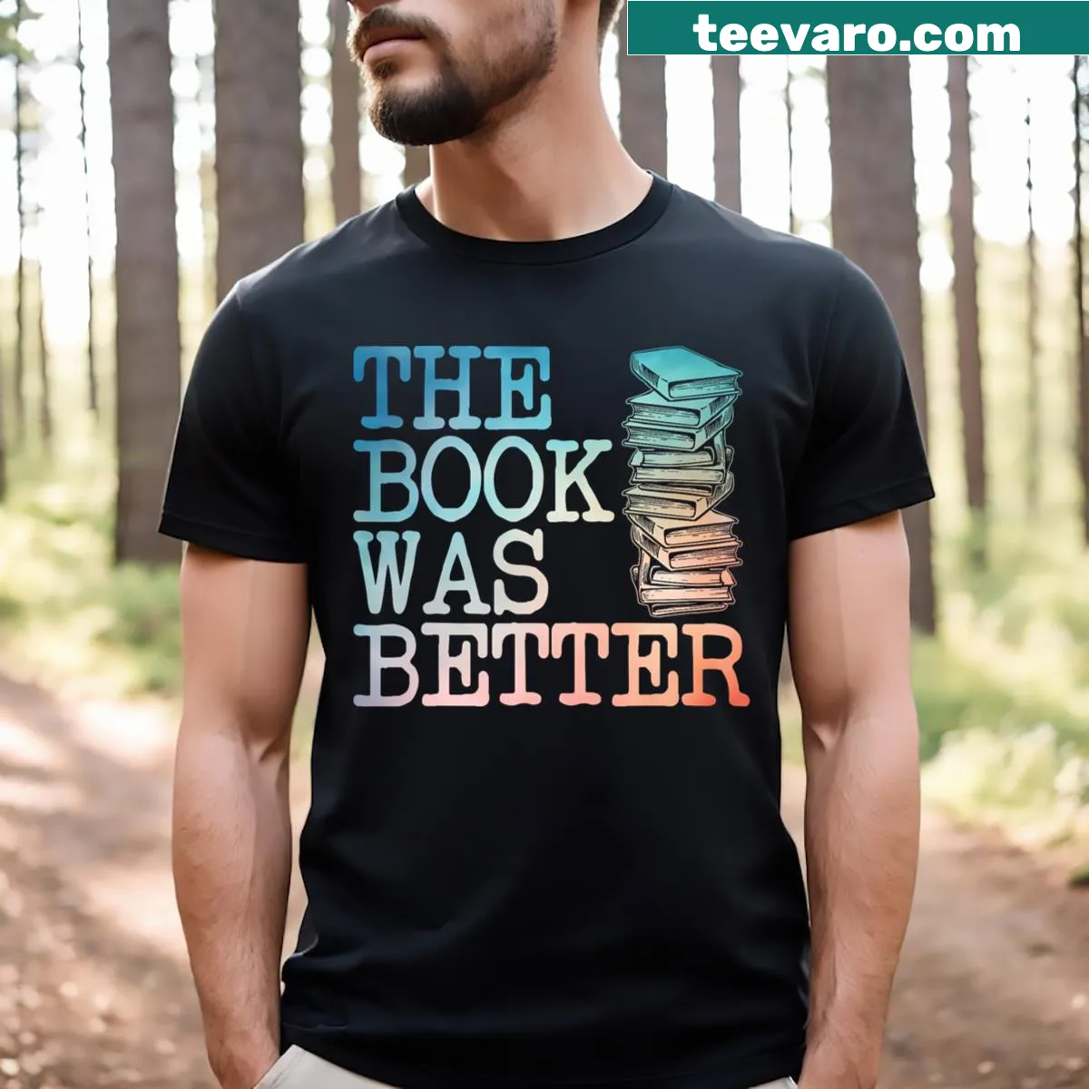 T-shirt featuring the phrase 'The Book Was Better' with illustration — on a men's t-shirt