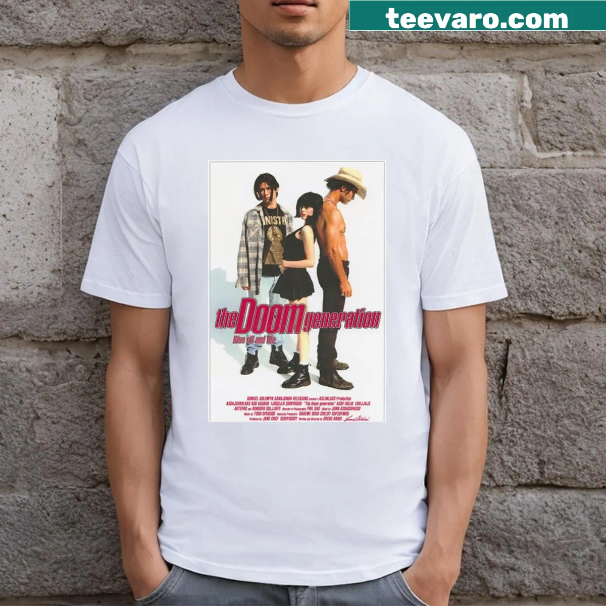 T-shirt featuring the phrase 'Doom Generation' in a striking design — on a men's t-shirt