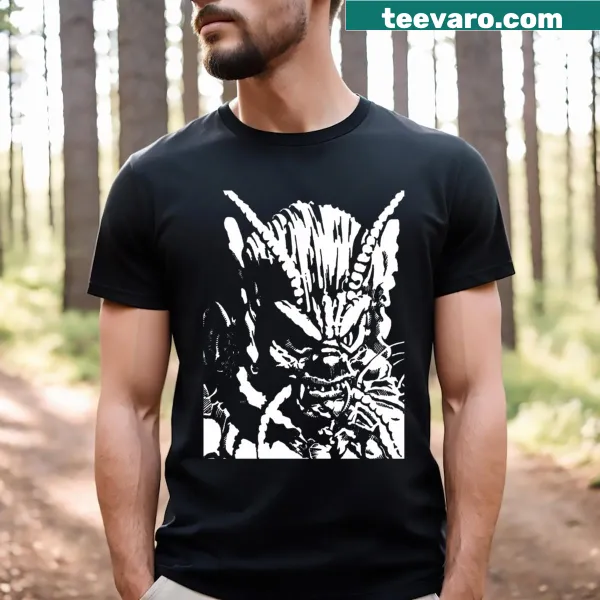 Illustration of the She Creature on a T-shirt, with spooky design elements