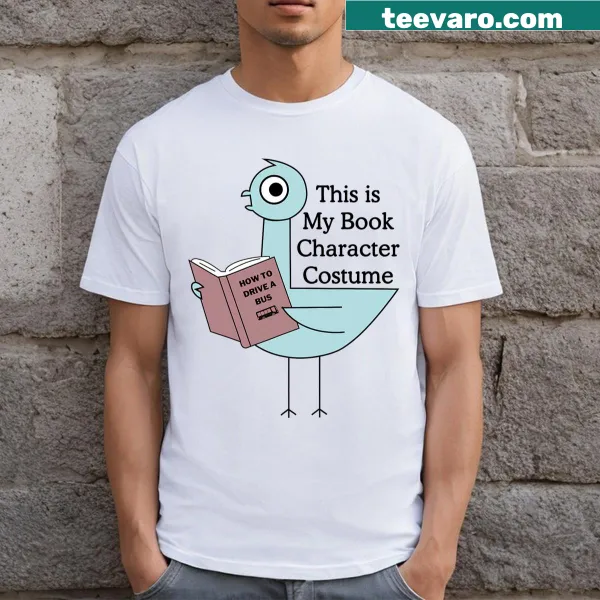 Funny pigeon graphic T-shirt for kids about book characters.